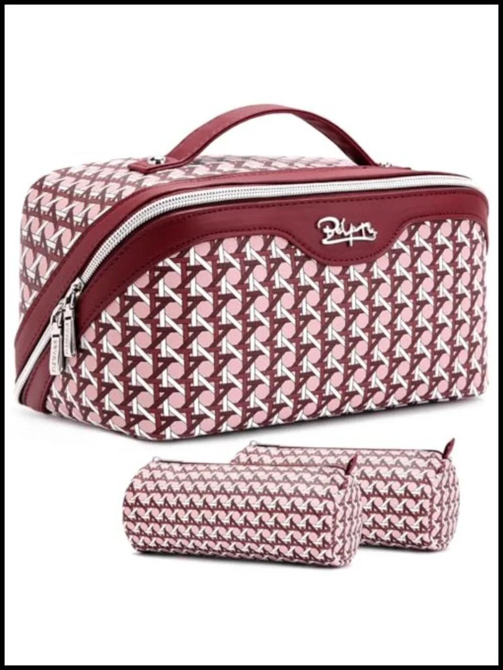 Vegan Leather Waterproof Travel Makeup Bag 3-Piece Set with Compartments, Large